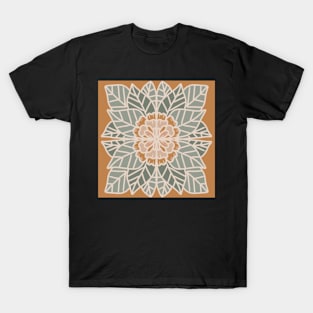 Boho Symmetrical Orange and Green Flower Design T-Shirt